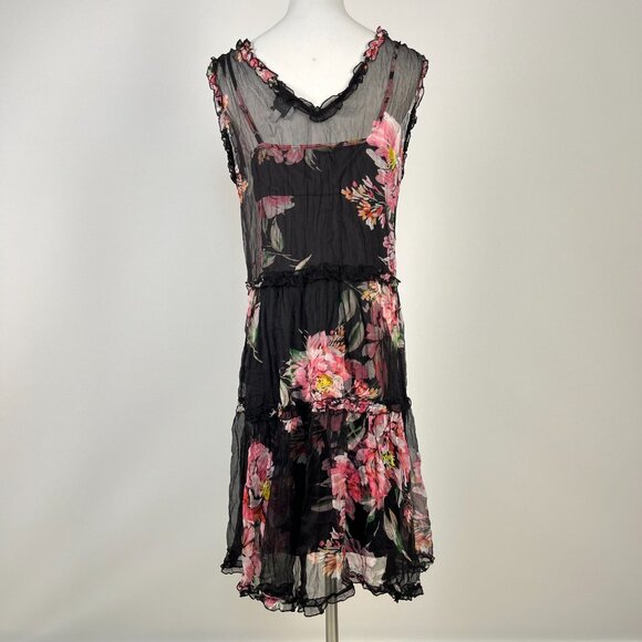 $365 NWOT Johnny Was Jade Silk Juliette Ruffle Tiered Floral Mini Dress Size S - Picture 2 of 13